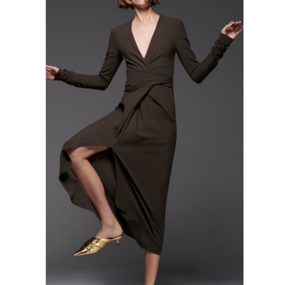 ZARA DRAPED WOOL BLEND DRESS NWT Size L Large - Picture 6 of 11